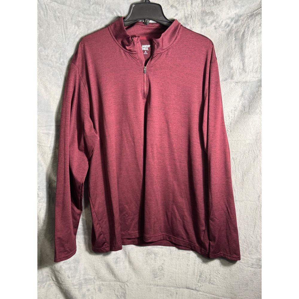 Lands End Mens Quarter Zip Long Sleeve‎ Pullover Shirt XL Burgundy Athletic Fit